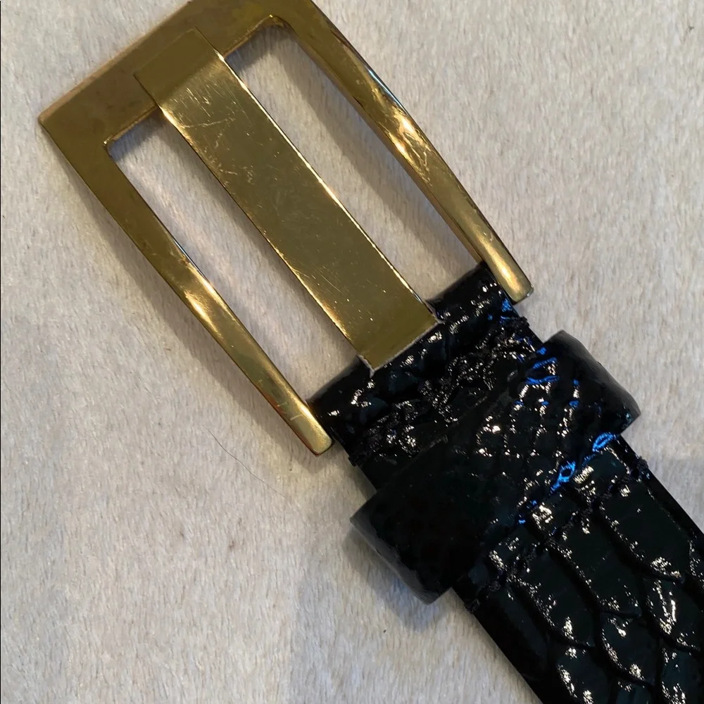 Statement black snakeskin print gold statement buckle Sz S